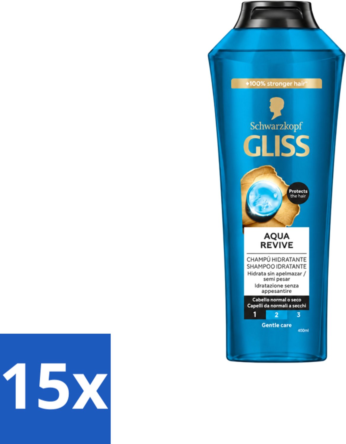 15 x Gliss-Kur - Shampoo - Aqua Revive - Verfrist & Hydrateert - 400 ml - Voordeelverpakking - 15 stuks