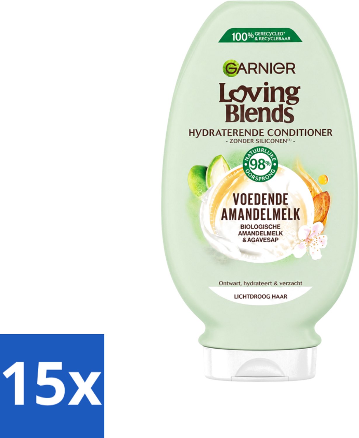 15 x Garnier - Loving Blends - Conditioner - Voedende Amandelmelk - Lichtdroog Haar - 250 ml - Voordeelverpakking - 15 stuks