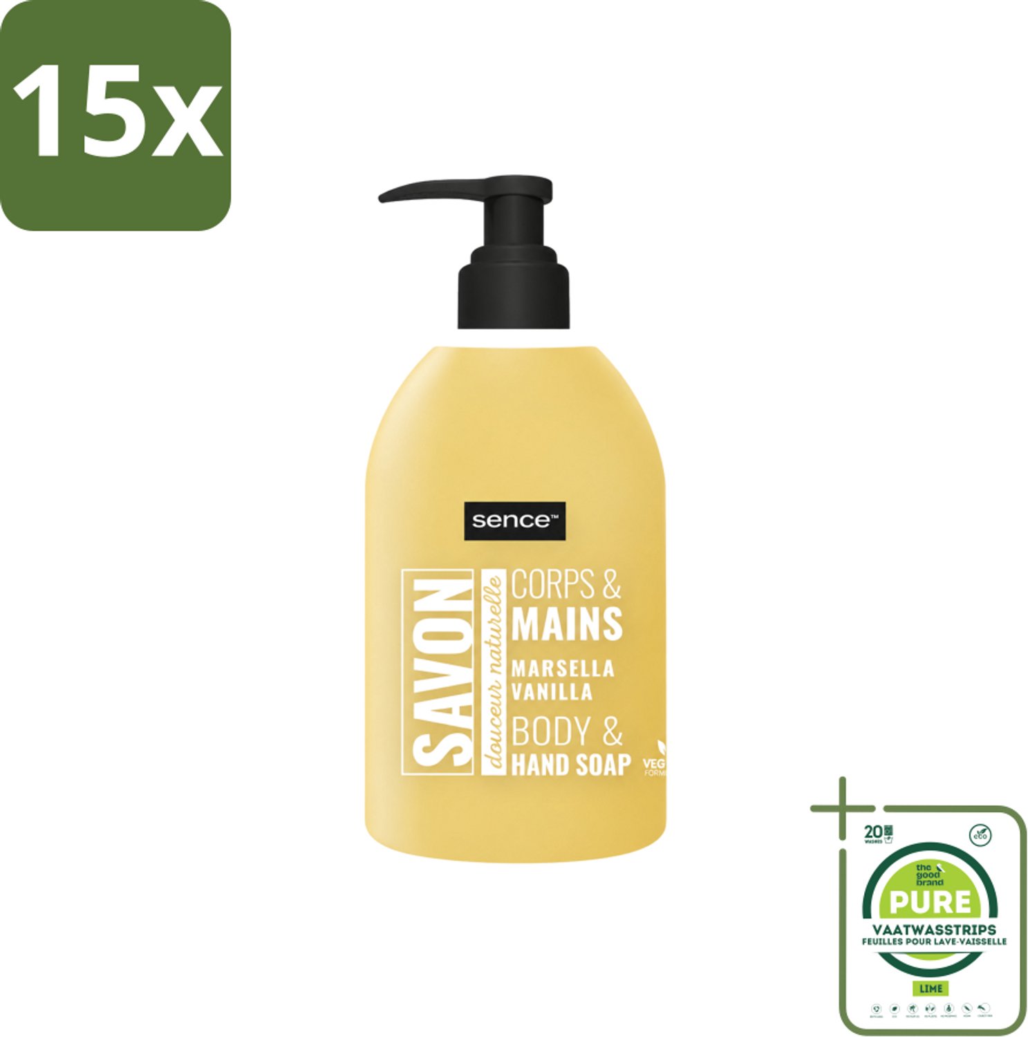 15 x Sence - La Maison Du Savon De Marseille - Handzeep - Vanille - Hygiënisch - 500 ml - Grootverpakking - Vaatwasstrips - Handzeep Vanille - Hygiëne - Handwassen - Zeep - Marseille Zeep