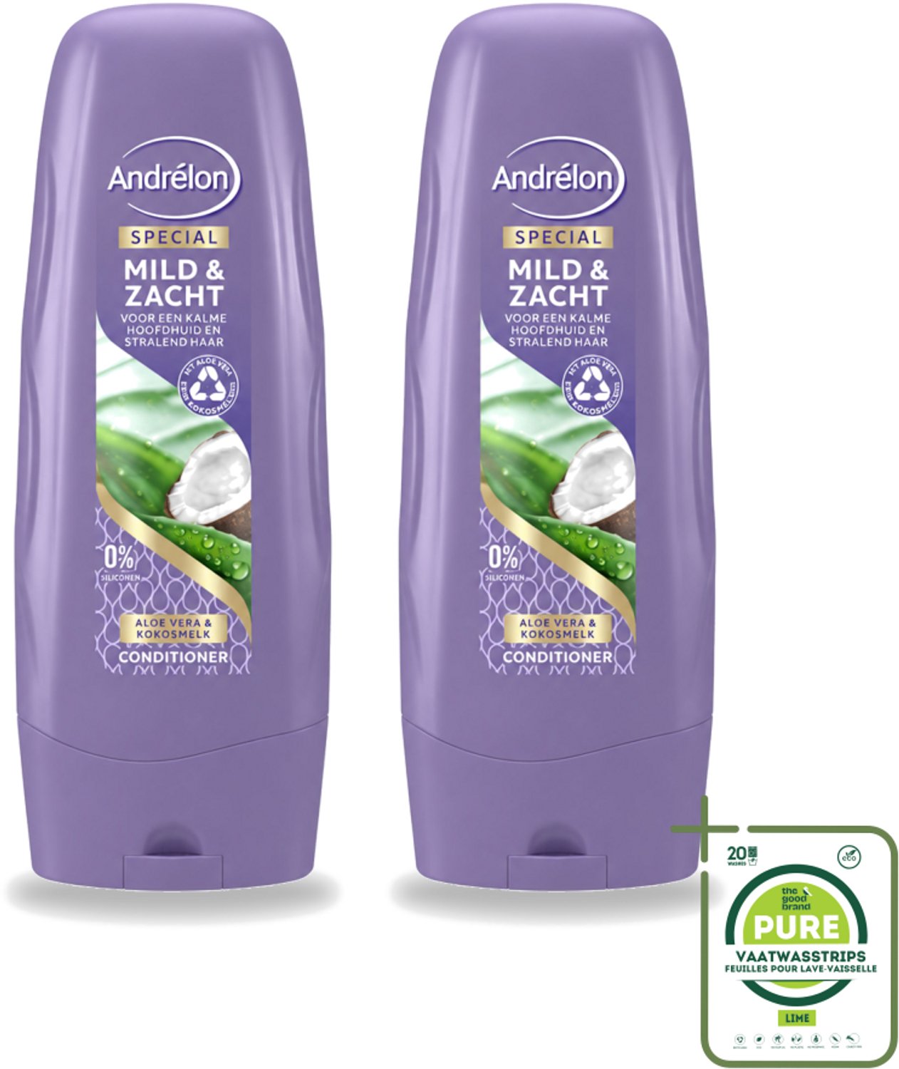 2 x Andrélon - Mild & Zacht - Conditioner - Voor Gevoelige Hoofdhuid - 300 ml - Grootverpakking - Vaatwasstrips - Gevoelige Hoofdhuid - Droge Hoofdhuid - Mild Haarverzorging - Zachte Haar - Glanzend Haar