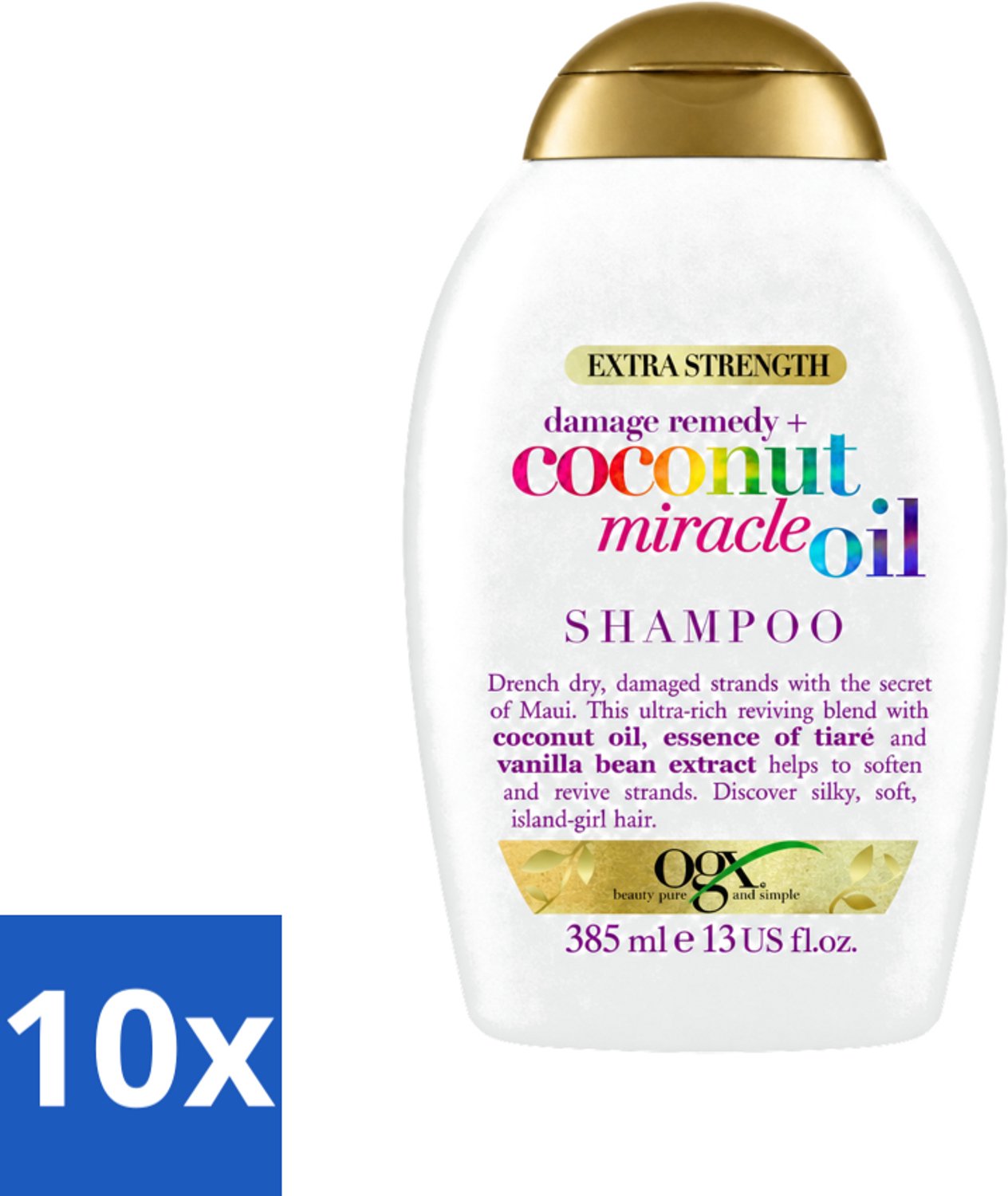 10 x OGX - Coconut Miracle Oil - Shampoo - Voor Droog & Beschadigd Haar - 385 ml - Voordeelverpakking - 10 stuks