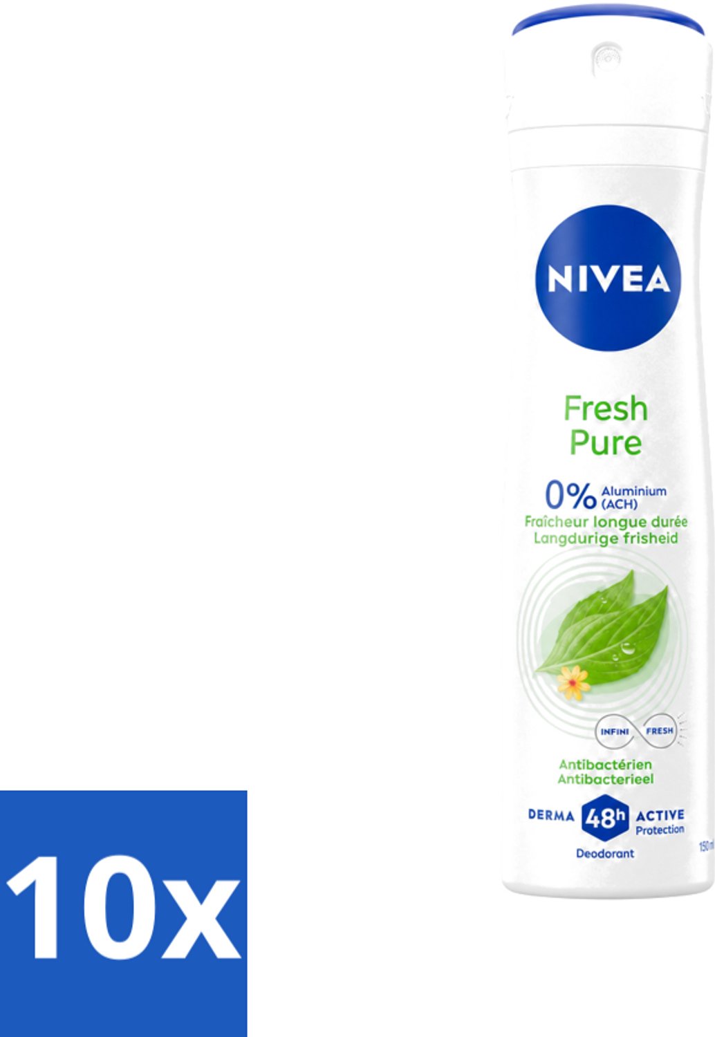 10 x Nivea - Deodorant - Spray - Fresh Pure - Langdurige Frisheid - 150 ml - Voordeelverpakking - 10 stuks