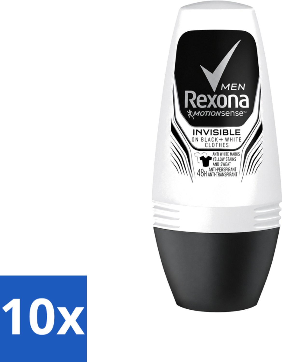 10 x Rexona Men - Invisible On Black & White - Deo Roller - 50 ml - Voordeelverpakking - 10 stuks