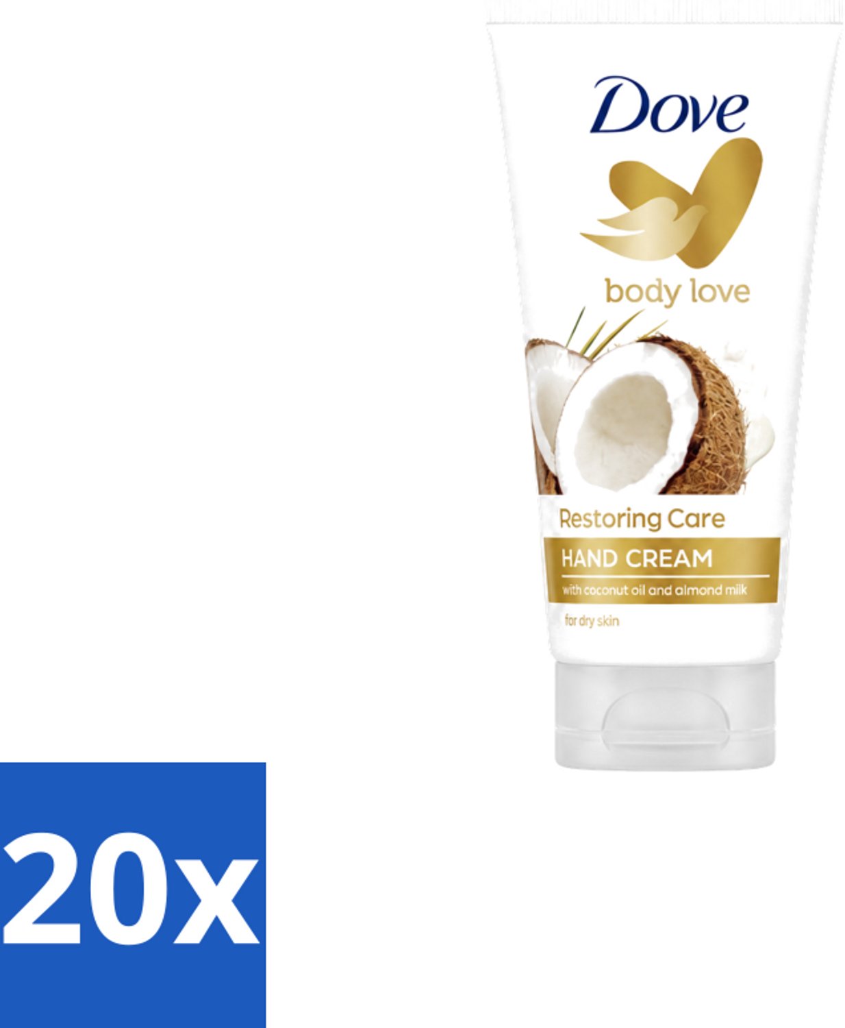 20 x Dove - Handcrème - Body Love Restoring Care - Kokos & Almond - Hydraterend - Droge huid - 75 g - Voordeelverpakking - 20 stuks