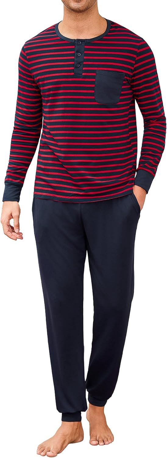 Pyjamaset voor heren, ronde hals, lange mouwen, grote