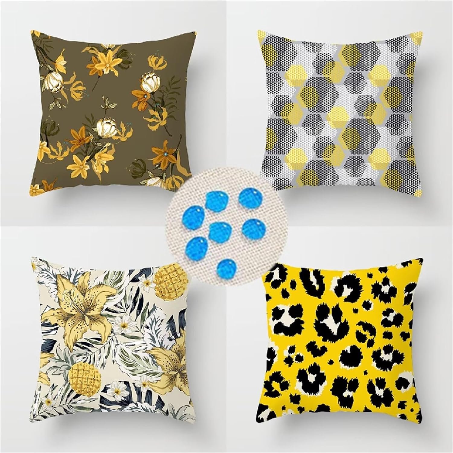 Outdoor kussenhoezen 26x26 inch set van 4 waterbestendige decoratieve kussenslopen linnen materiaal, bedrukte kussenslopen, voor tuinbank slaapkamer, 65 cm x 65 cm gele bloem