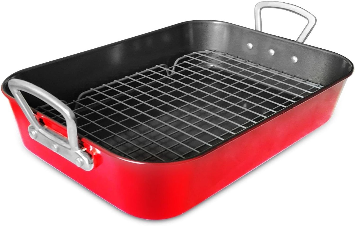Roestvrijstalen Grillpan met Antiaanbaklaag en Handvat, Geschikt voor Vlees, Groenten en Pasta, 44.5 cm Rectangular Multi-Purpose Plate
