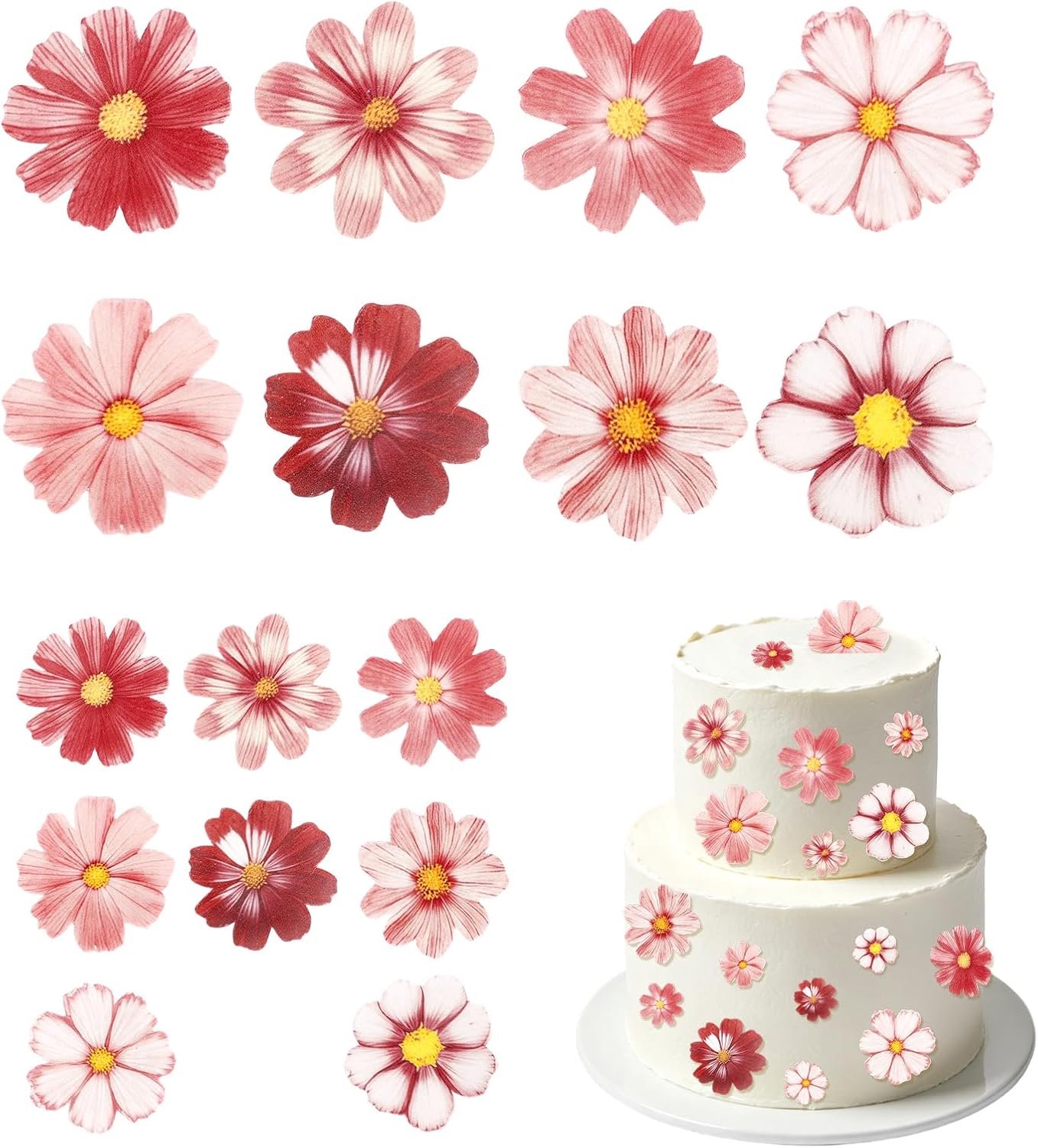 Eetbare Bloemen als Taarttoppers, Eetbare Bloemen van Kleefrijstpapier voor Taartdecoraties Geschikt voor Bruiloften Verjaardagen Babyborrels en Andere Feestjes
