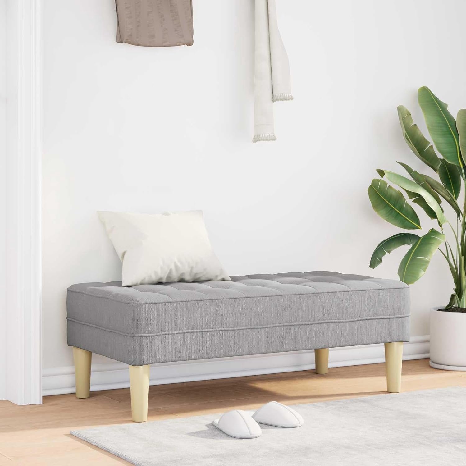 Zitbank kruk met kussen in wolkengrijs 113 x 57 x 39 cm van stof voor de woonkamer