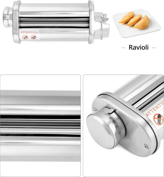 QWORK Pastarollen Set voor Bosch MUM5/MUM4 - 3 Delen RVS — afbeelding 2