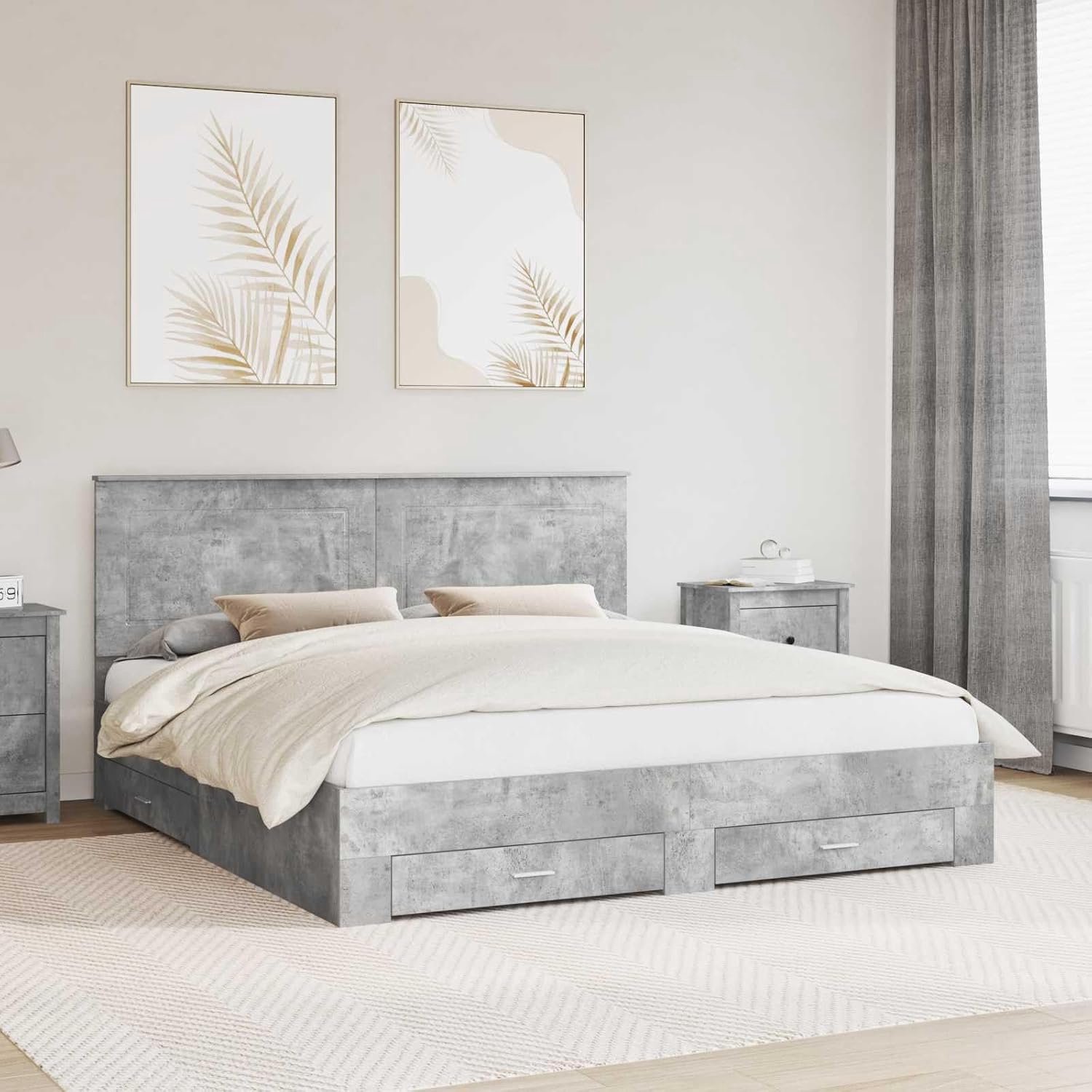 Opbergbedframe met hoofdeinde gedempt hout modern betongrijs 180x200 cm