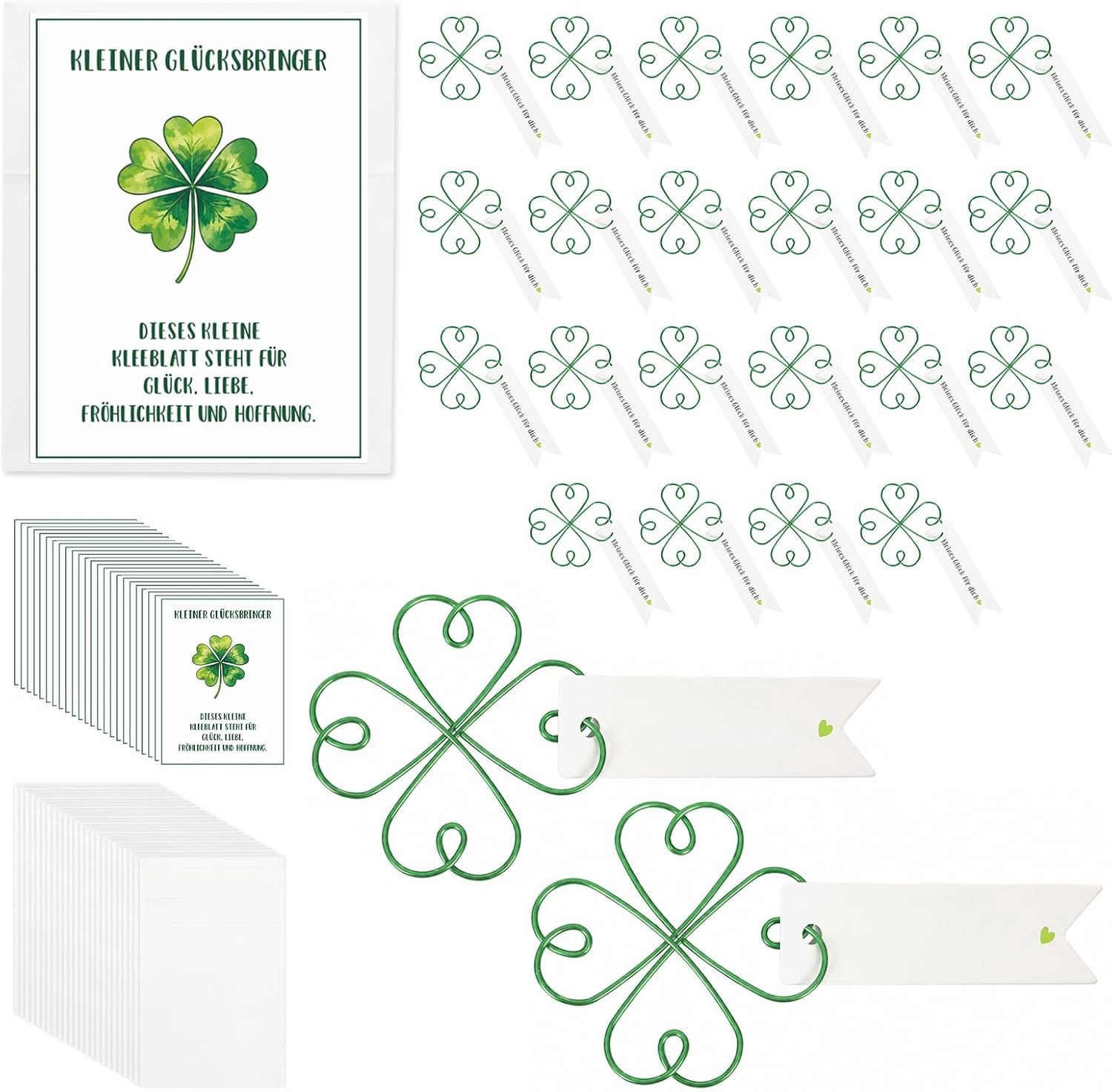 Klaverblad gastgeschenken, geluksgeschenkset met wenskaarten, cadeauzakjes en hangers, klein geluk voor jou, geluksbrenger, geschenken voor bruiloft, collega's, afscheid, Kerstmis (40