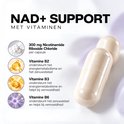Gedetailleerde weergave van NAD+ Support capsule met vitamine B2, B3 en B6 uitleg.