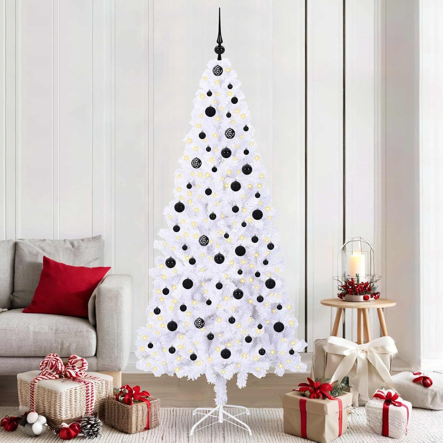 Kunstkerstboom, 210 cm, ledlicht, wit pvc-dennenboom