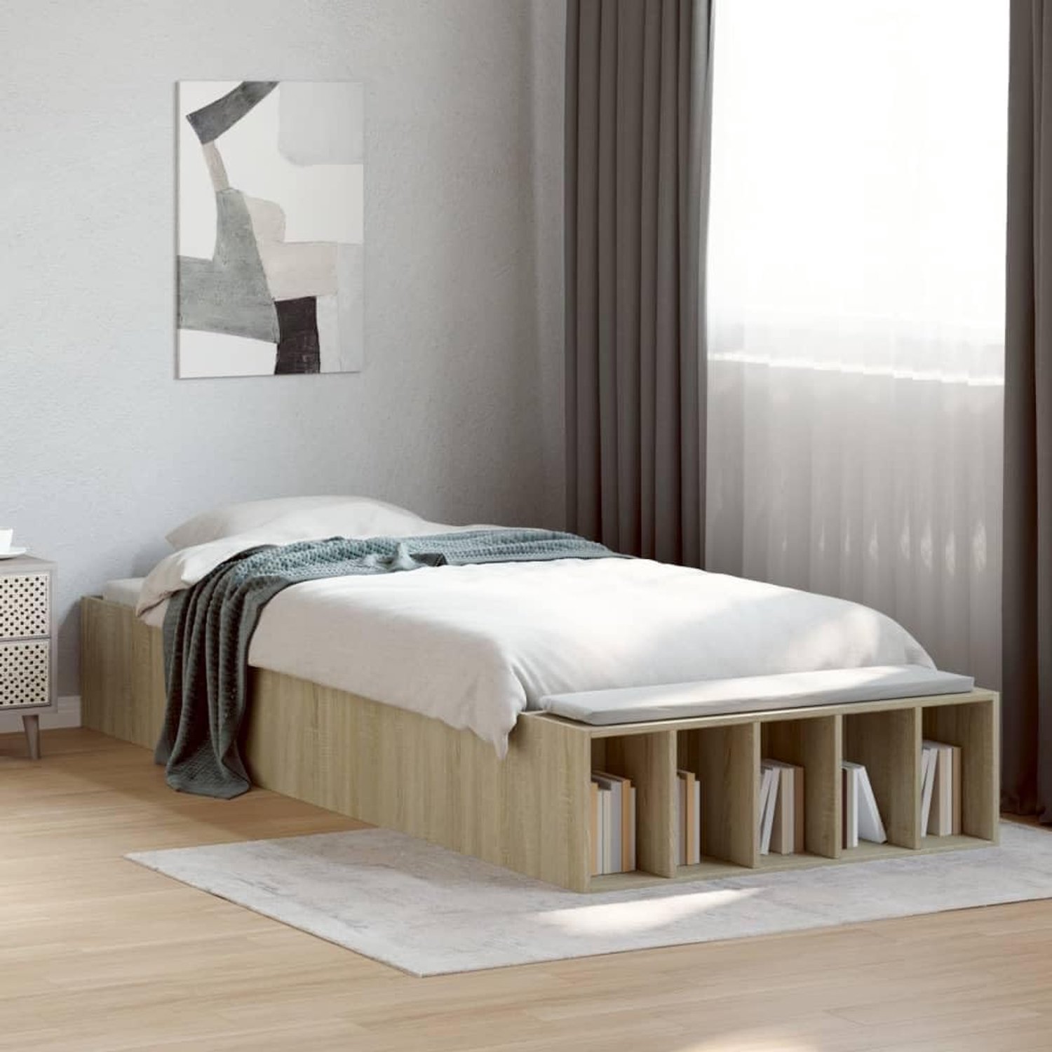 Hout met opbergvakken model 90x190 cm Sonoma eiken