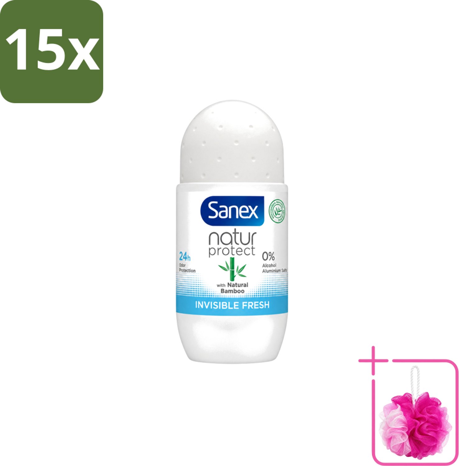 15 x Sanex – Deo Roll-on – Bamboo Invisible Fresh – 50 ml - Bulkverpakking - Deodorant roll-on - Douchemop - Bamboe