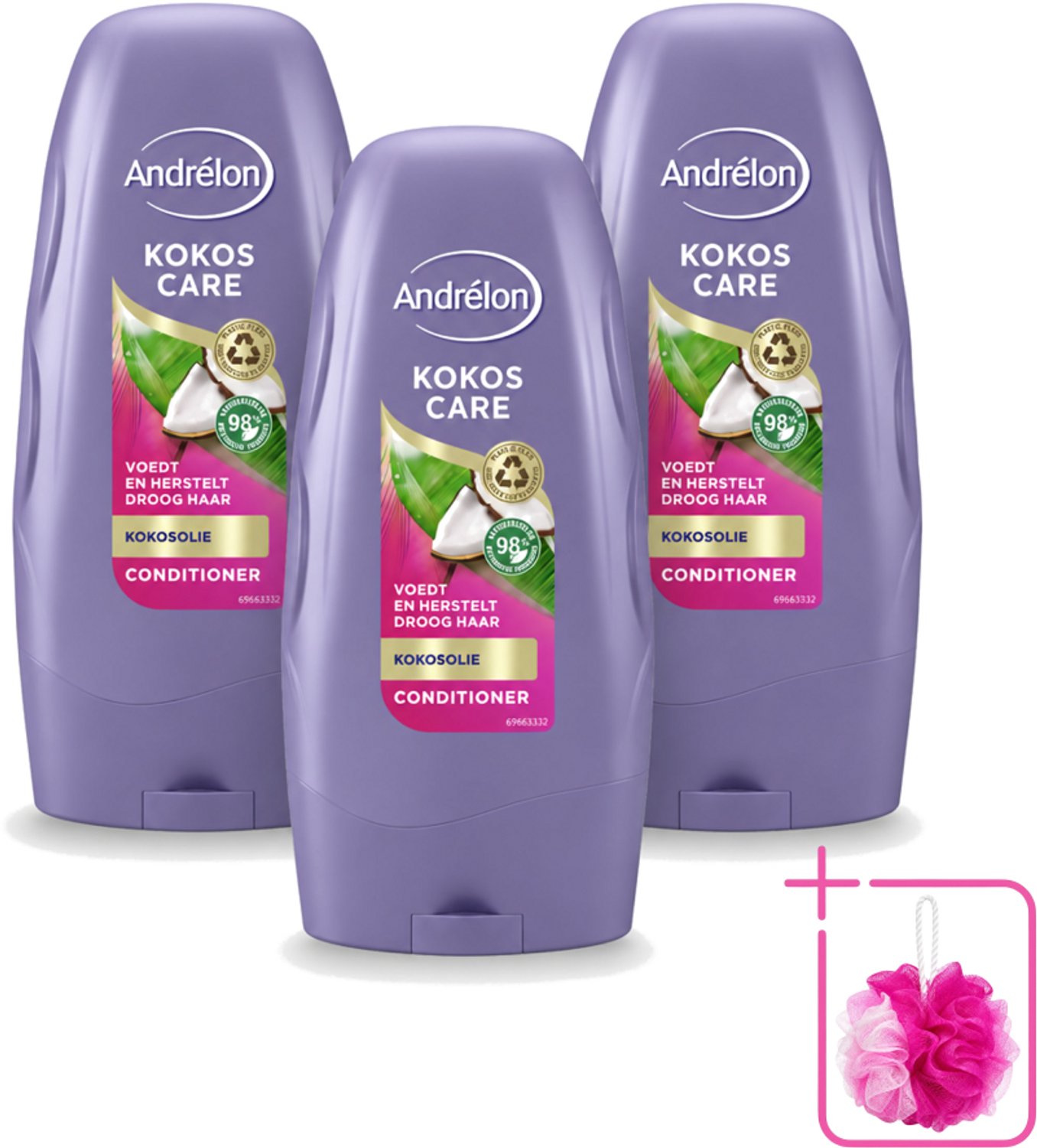3 x Andrélon - Kokos Care - Conditioner - Diepe Hydratatie - 250 ml - Bulkverpakking - Droog haar - Douchemop - Herstel haar