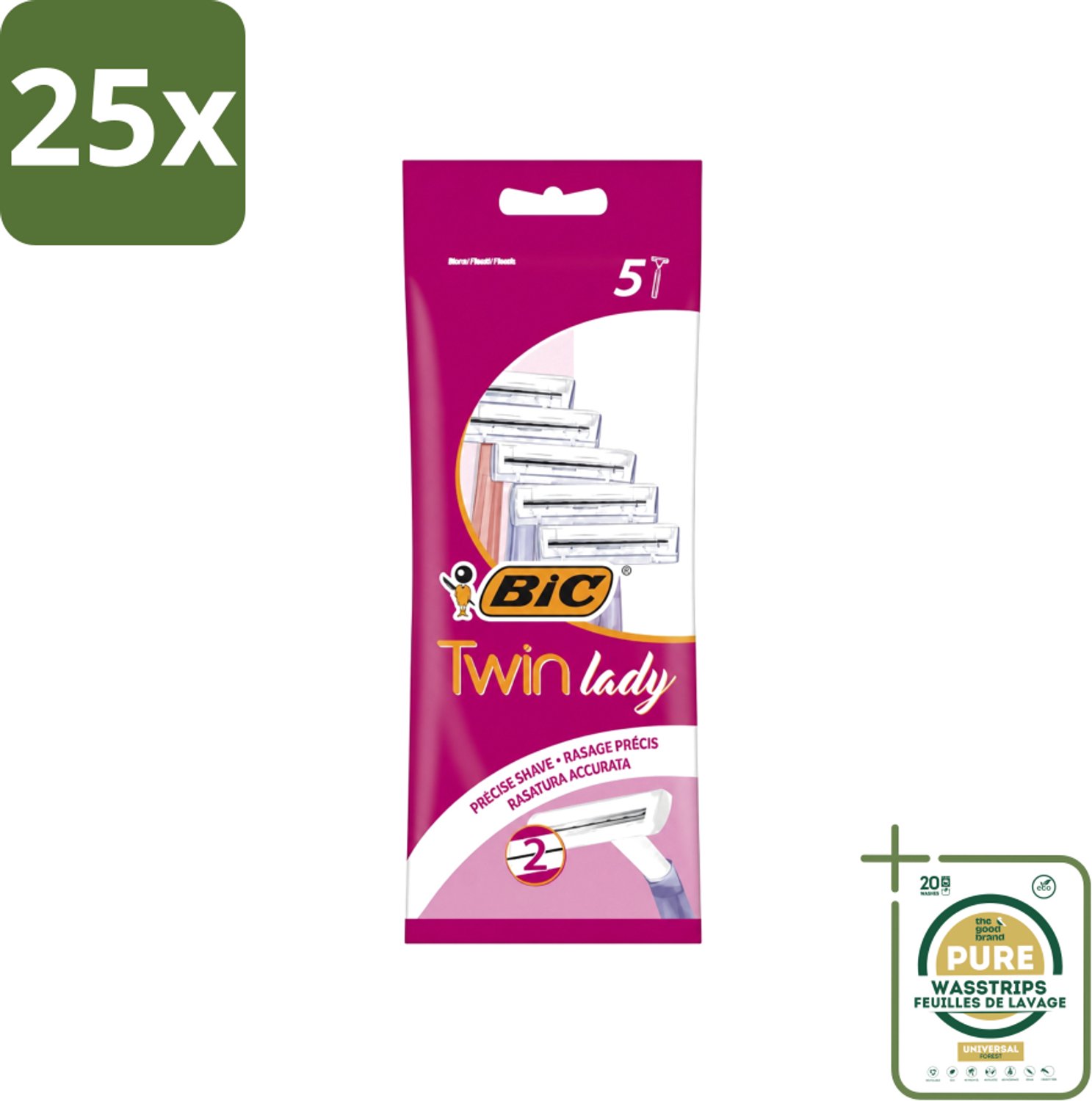 25 x Bic - Twin Lady - Scheermesjes - Dubbel Mesje - Wegwerpmesjes - 5 Scheermesjes - Wasstrips - Scheermesjes - Wegwerpmesjes - Dubbel Mesje - Scheermesje - Vrouwelijke Scheermesjes