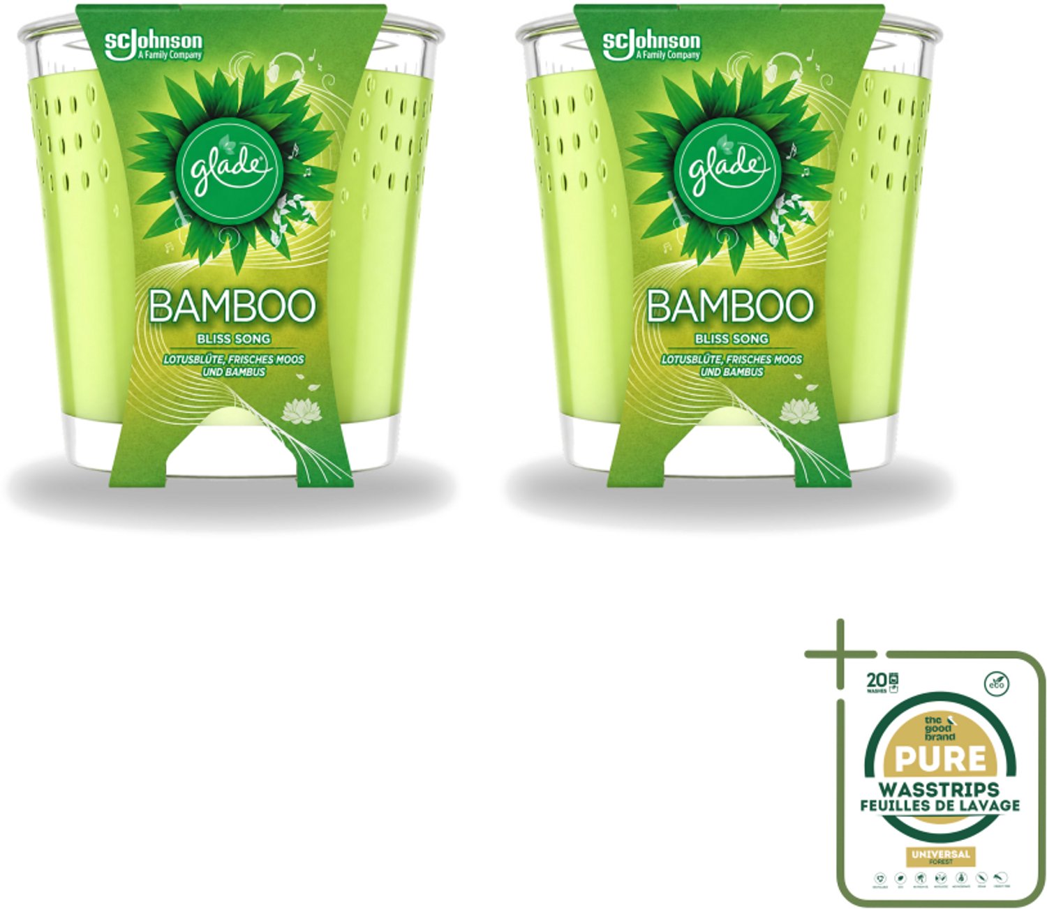 2 x Glade - Geurkaars - Bamboo Bliss Song - Frisse Geur & Relaxatie - 129 g - Wasstrips - Bamboo Geur - Rust - Ontspanning - Geurkaars - Natuurlijke Geur