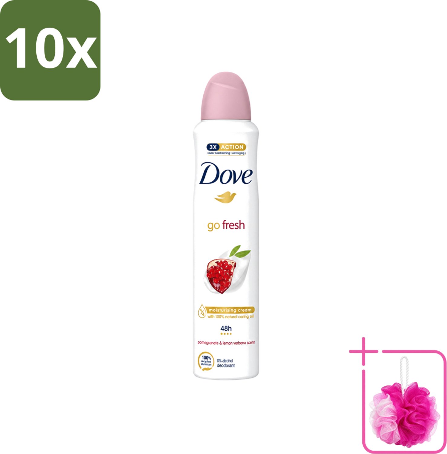 10 x Dove - Deodorant - Spray Go Fresh - Granaatappel - Fruitige geur - 250 ml - Bulkverpakking - Dove Deodorant Spray - Douchemop - Geurige anti-transpirant