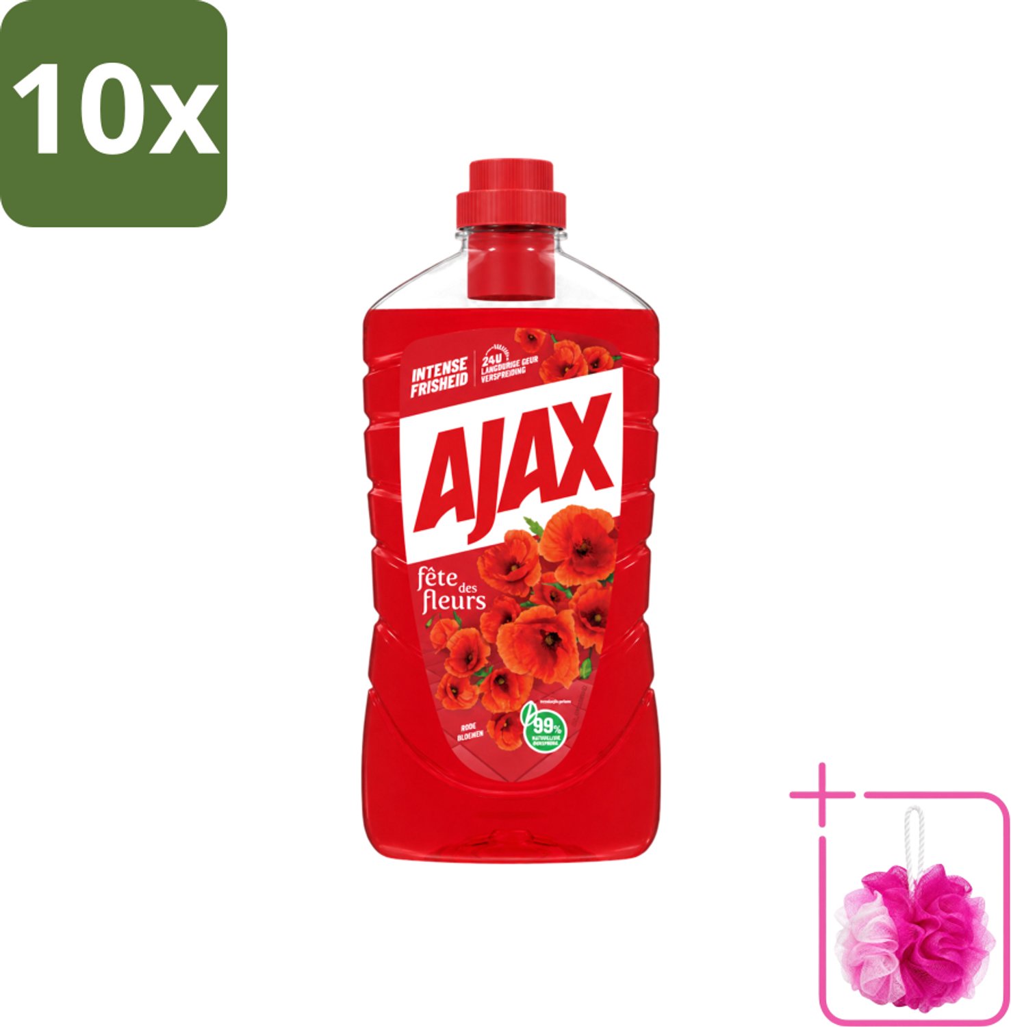 10 x Ajax - Allesreiniger - Fête des Fleurs - Intense Frisheid - Langdurige Geurverspreiding - 1 L - Bulkverpakking - Allesreiniger - Douchemop - Bloemgeur