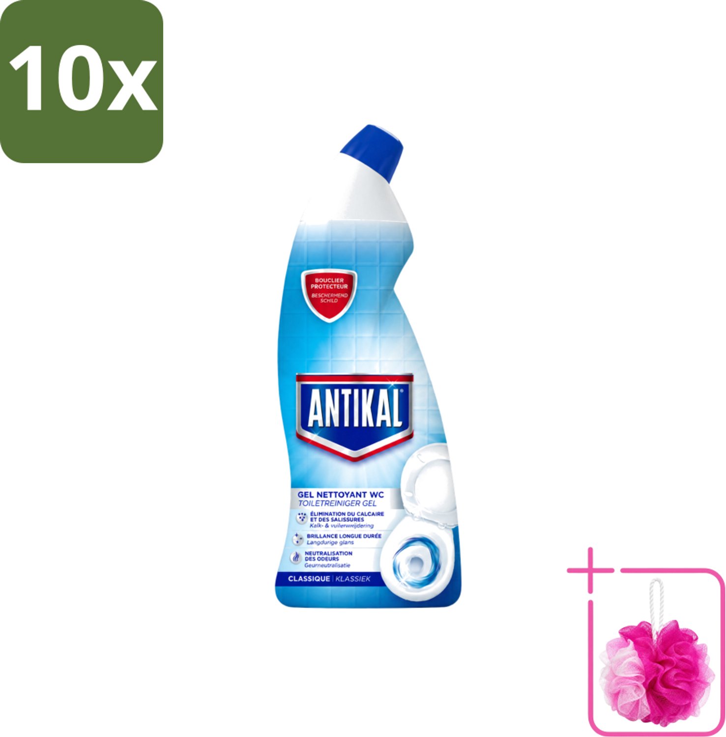 10 x Antikal - Toiletreiniger - Verwijdert Kalkaanslag & Vuil - 750 ml - Bulkverpakking - Toiletreiniger - Douchemop - Kalkverwijdering