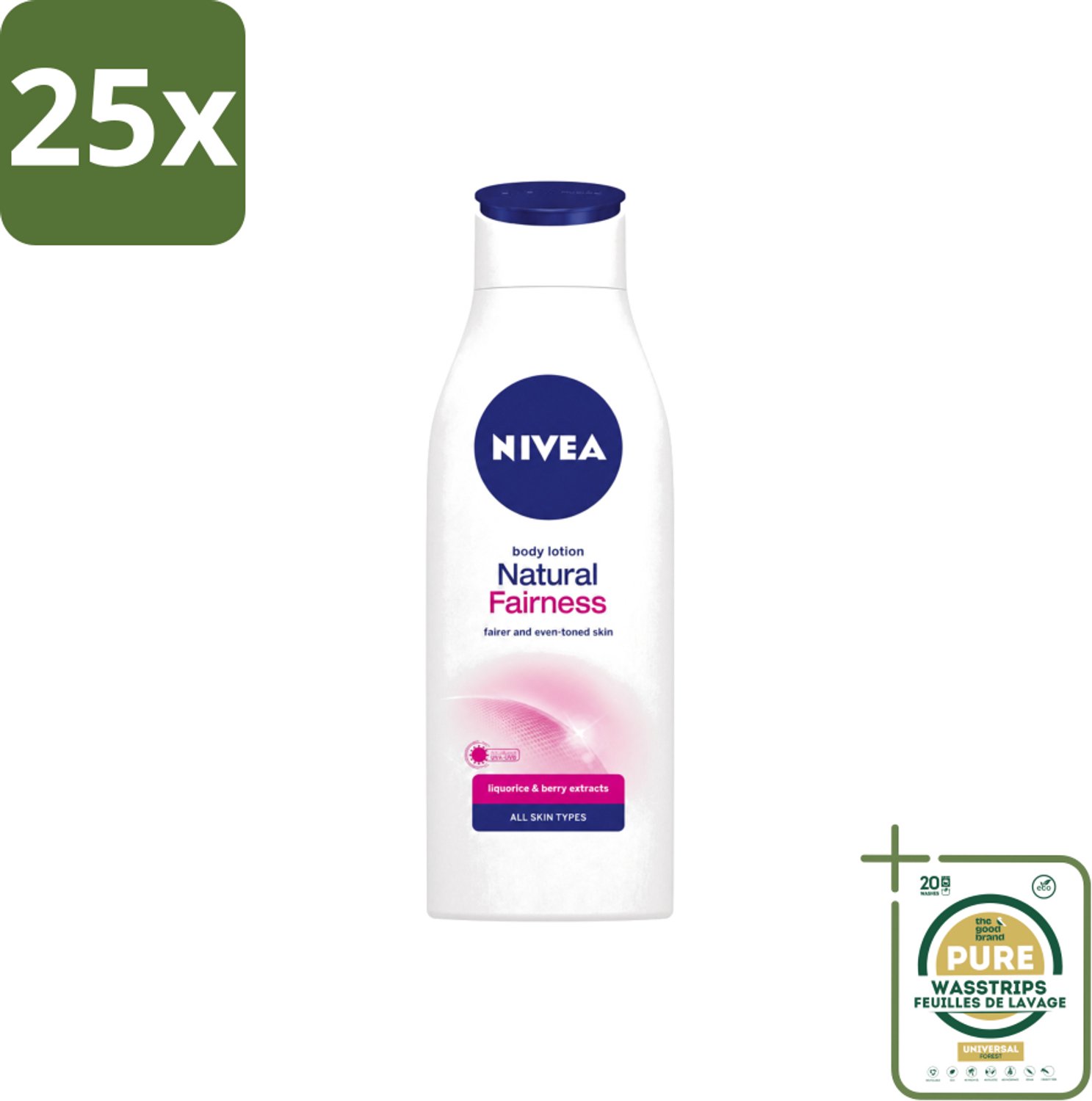 25 x Nivea – Bodylotion – Natural Fairness Clarifiant – 400 ml - Wasstrips - Nivea Bodylotion - Huidverlichting - Huidtint Gelijkmatig Maken - Natuurlijke Huidglans - Huidhydratatie