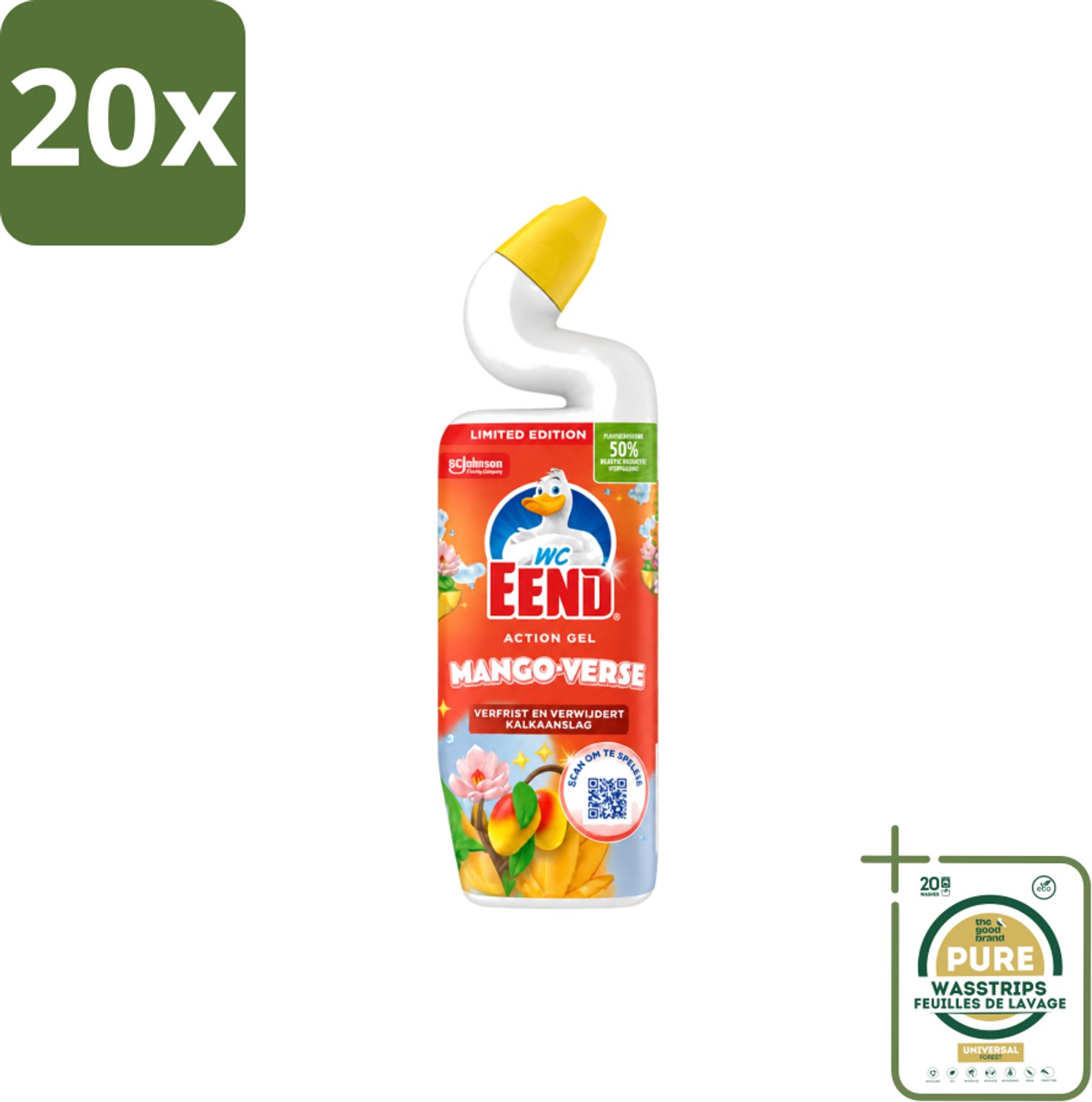 20 x WC Eend – Toiletgel – Action Gel Mango Fresh – 750 ml - Wasstrips - Toiletreiniger - Toiletgel - Kalkaanslag Verwijderen - Hygiëne - Toilet Reinigen