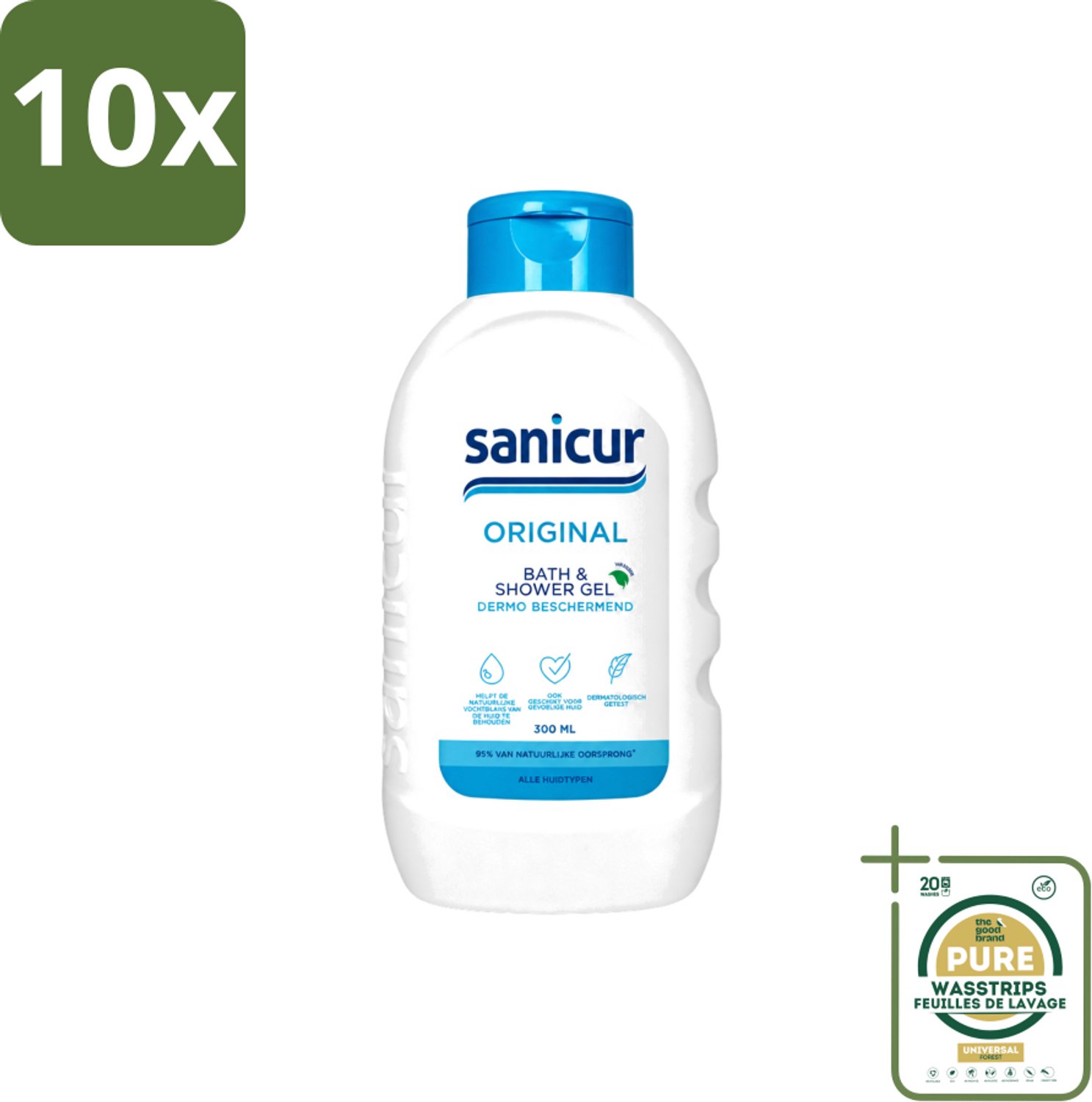 10 x Sanicur – Bad & Douchegel – Original – 300 ml - Wasstrips - Bad En Douchegel - Milde Reiniging - Hydraterende Badgels - Huidverzorging - Gevoelige Huid