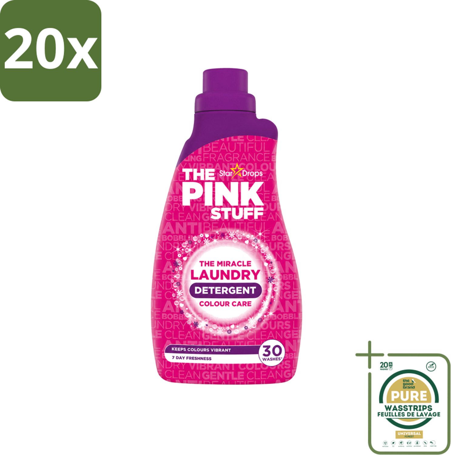 20 x The Pink Stuff - Wasgel - Gekleurde was - Wasmiddel - 30 Wasbeurten - 960ml - Wasstrips - Wasgel - Wasmiddel - Gekleurde Was - Vlekken Verwijderen - Kleur Behouden