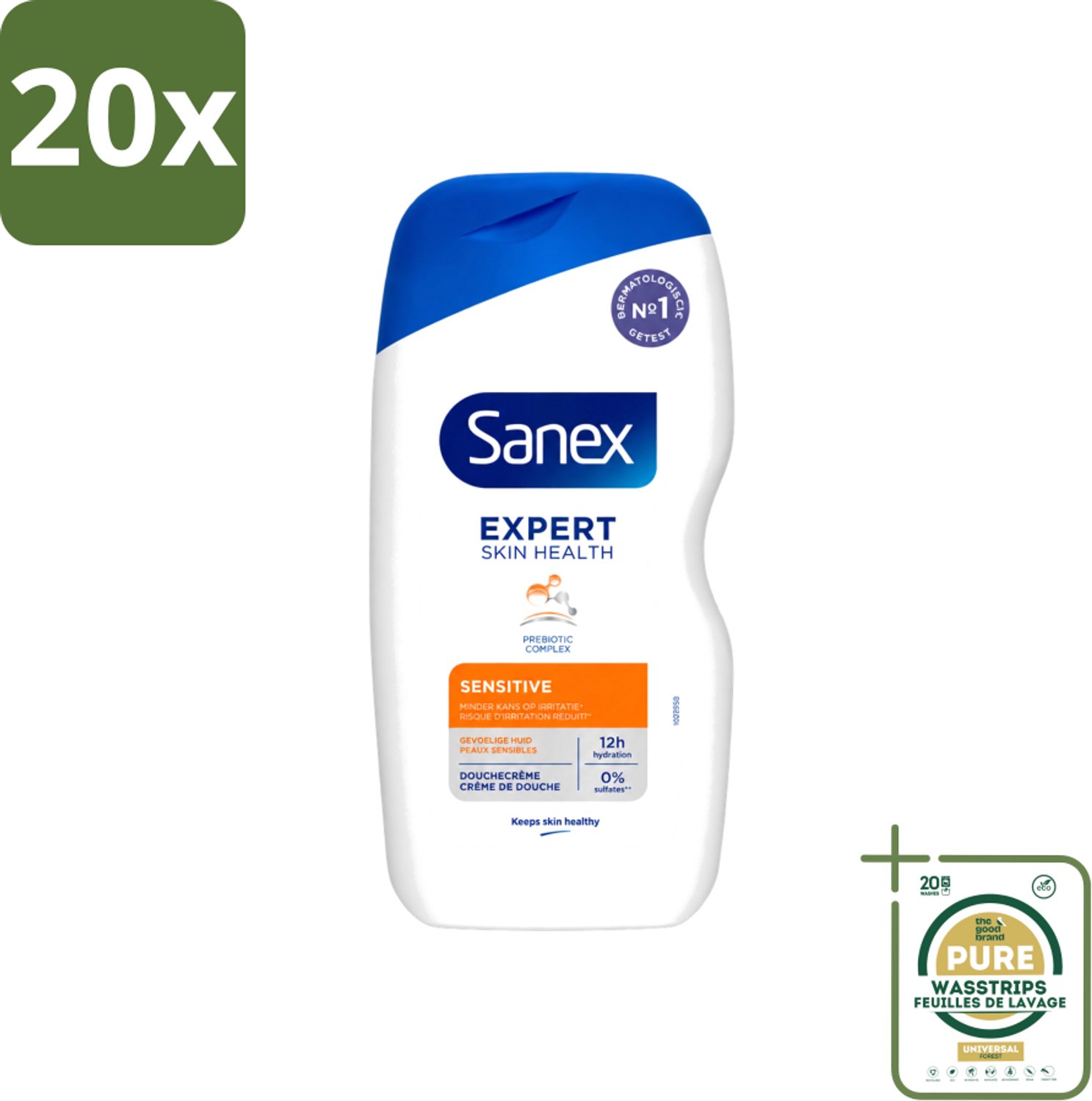 20 x Sanex - Douchegel - Expert Skin Health Sensitive - Voor Gevoelige Huid - 400 ml - Wasstrips - Gevoelige Huid - Douchegel - Huidverzorging - Milde Reiniging - Hydratatie