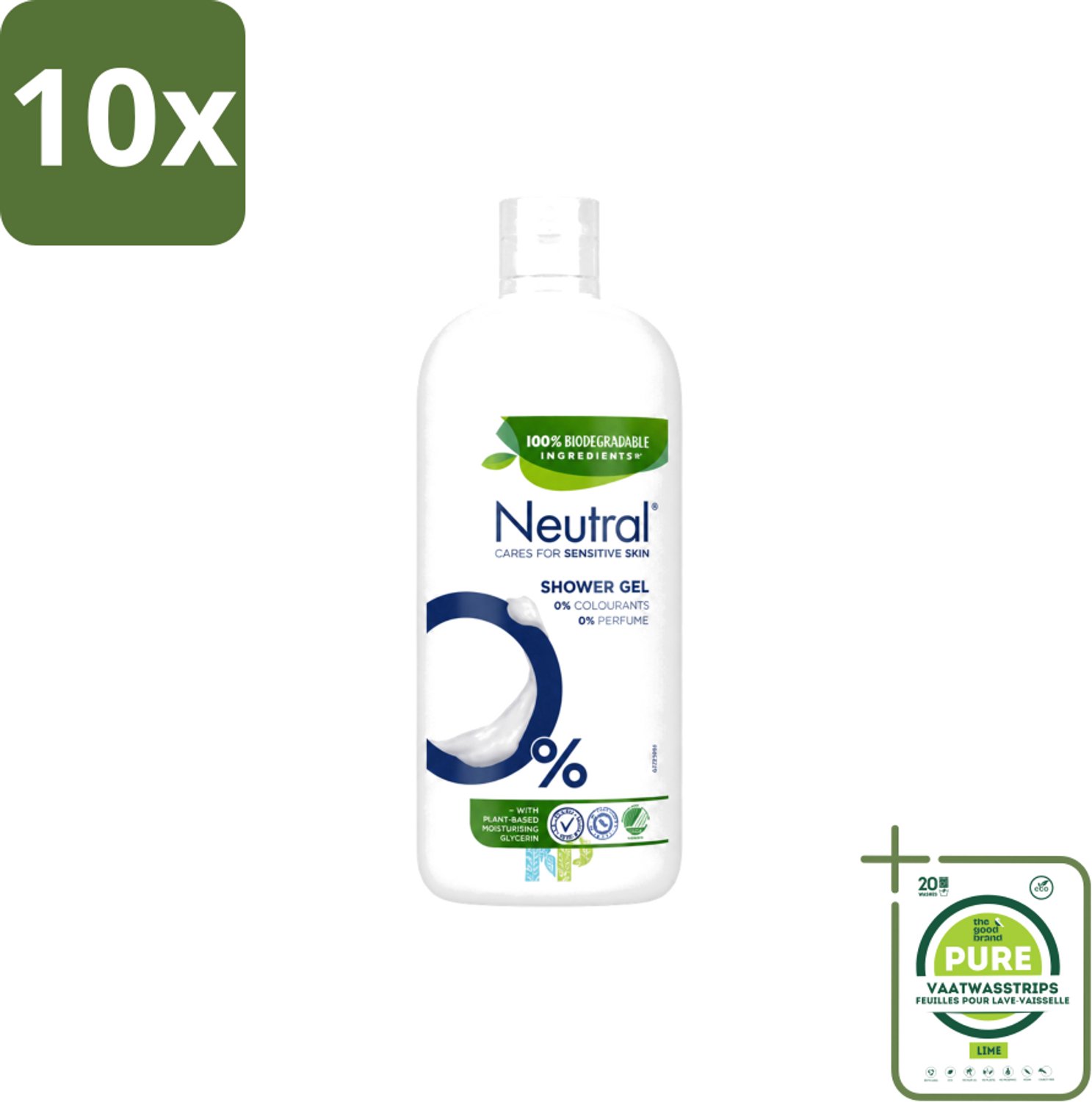 10 x Neutral – Douchegel – Sensitive Skin – 900 ml - Grootverpakking - Vaatwasstrips - Gevoelige Huid - Droge Huid - Parfumvrije Douchegel - Milde Douchegel - Huidverzorging