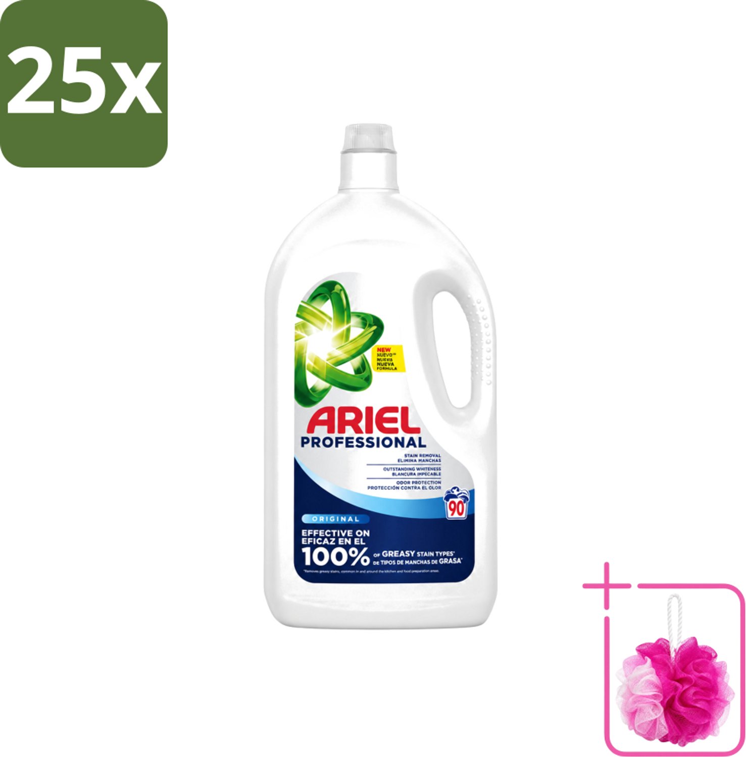 25 x Ariel – Vloeibaar Wasmiddel – Professional Regular - 90 wasbeurten - 4,05 L - Bulkverpakking - Wasmiddel - Douchemop - Witte was