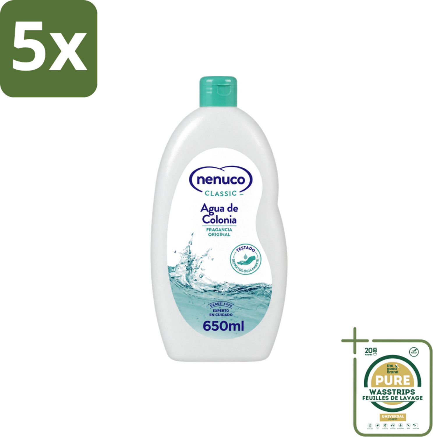 5 x Nenuco – Eau de Cologne – Klassiek – 650 ml - Wasstrips - Eau De Cologne - Kinderparfum - Frisheid - Poederige Geur - Citrusachtige Geur