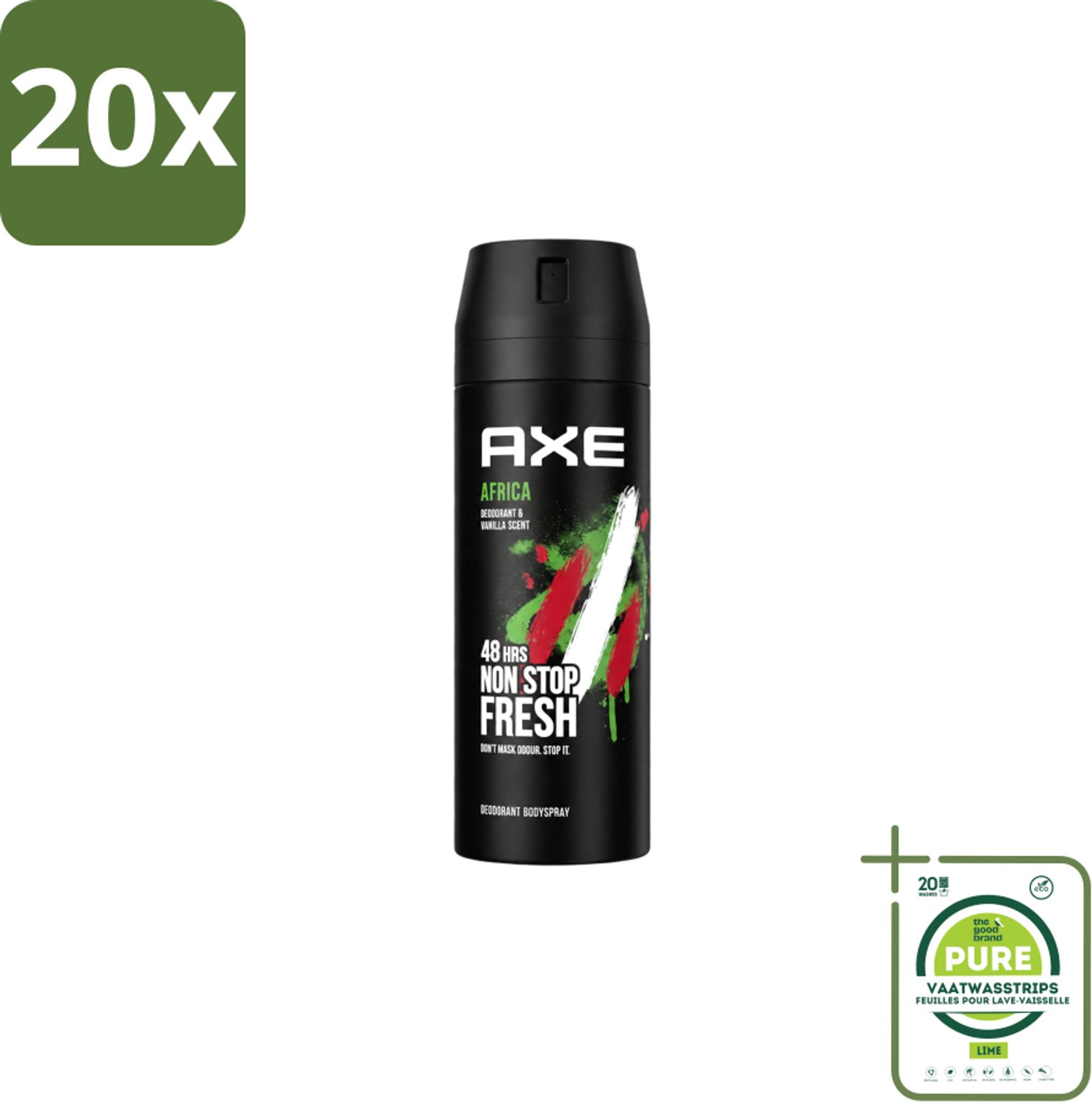 20 x Axe – Deodorant Spray – Africa – 150 ml - Grootverpakking - Vaatwasstrips - Axe Deodorant - Deodorant Spray - Zweetgeur Bestrijding - Mannelijke Geur - Frisheid
