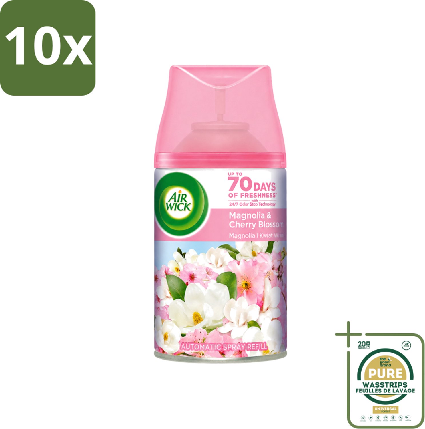 10 x Air Wick - Luchtverfrisser Navulling - Magnolia & Kersenbloesem - Automatische Spray - 250 ml - Wasstrips - Luchtverfrisser - Geur - Geurverwijdering - Bloemige Geur - Frisheid