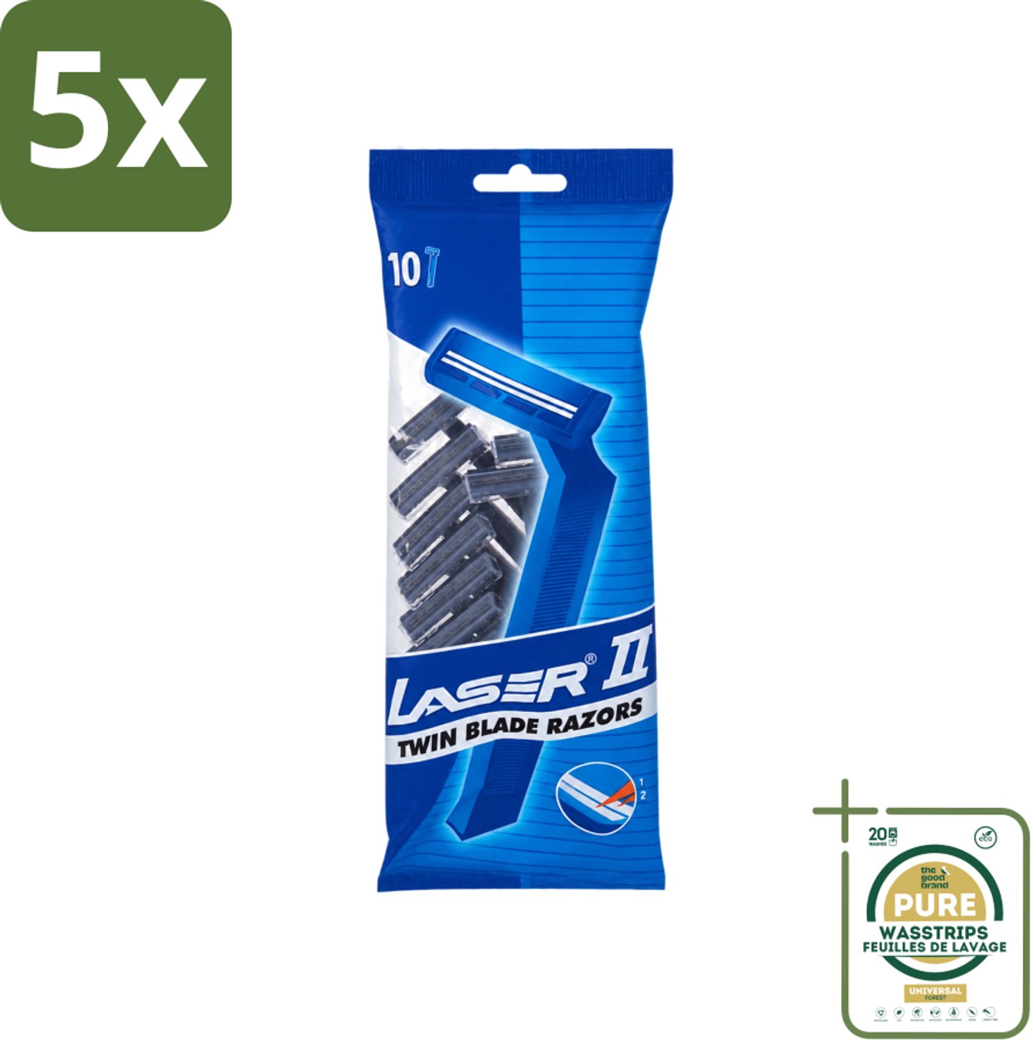 5 x Laser 2 - Ready Razor - Wegwerp - Voor Mannen - 10 Mesjes - Wasstrips - Scheermesjes - Wegwerp Scheermesjes - Laser 2 Scheermesjes - 2-bladige Scheermesjes - Scheerbeurt