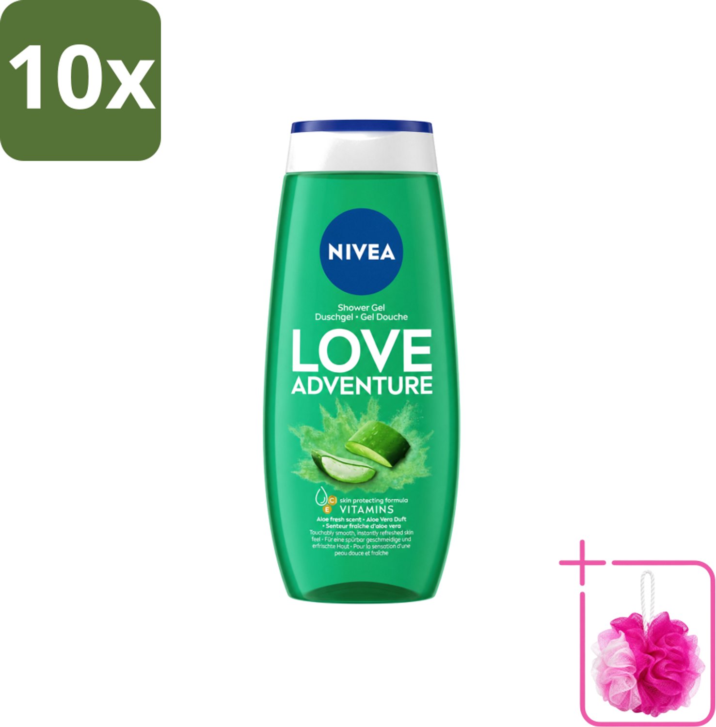 10 x Nivea - Love Adventure Douchegel - Huidbeschermend - 250 ml - Bulkverpakking - Douchegel - Douchemop - Verfrissend
