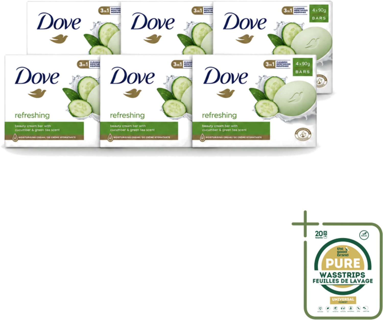 6 x Dove - Zeep - Go Fresh Touch - Komkommer & Groene Thee - Verfrissend - 4 x 90 gram - Wasstrips - Dove Zeep - Go Fresh Touch - Komkommer En Groene Thee - Verfrissende Zeep - Handzeep