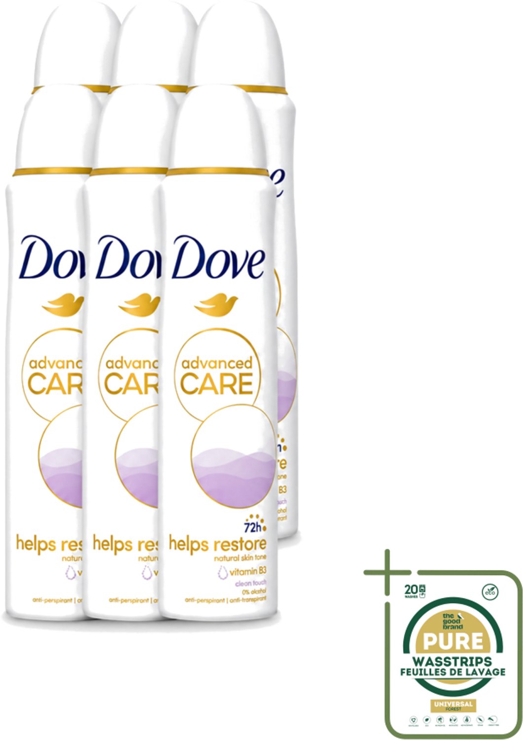 6 x Dove - Deodorant - Spray Clean Touch - Zachte geur en verzorging - 150 ml - Wasstrips - Dove Clean Touch - Deodorant Spray - Anti-transpirant - Zweet En Geur - Fris