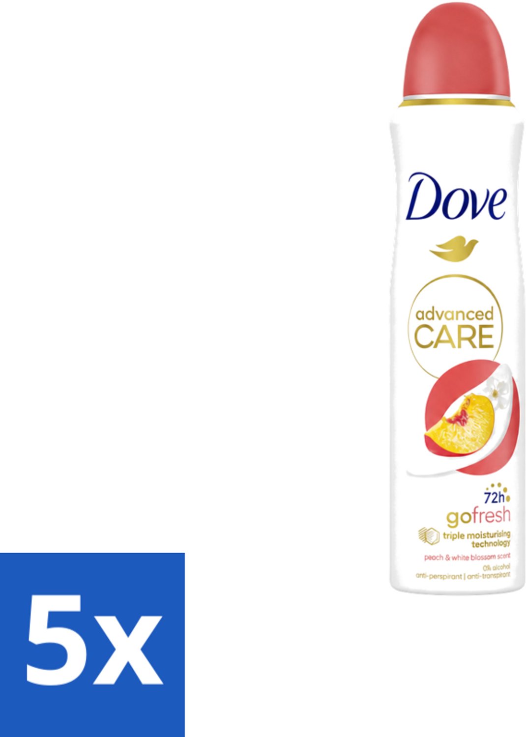 5 x Dove – Deodorant Spray – Peach & White Blossom – 150 ml - Voordeelverpakking - 5 stuks