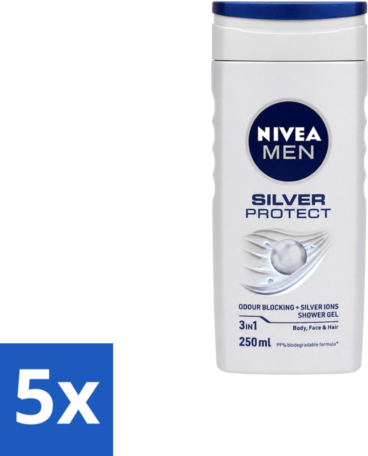 5 x Nivea Men – Douchegel – Silver Protect – 250 ml - Voordeelverpakking - 5 stuks