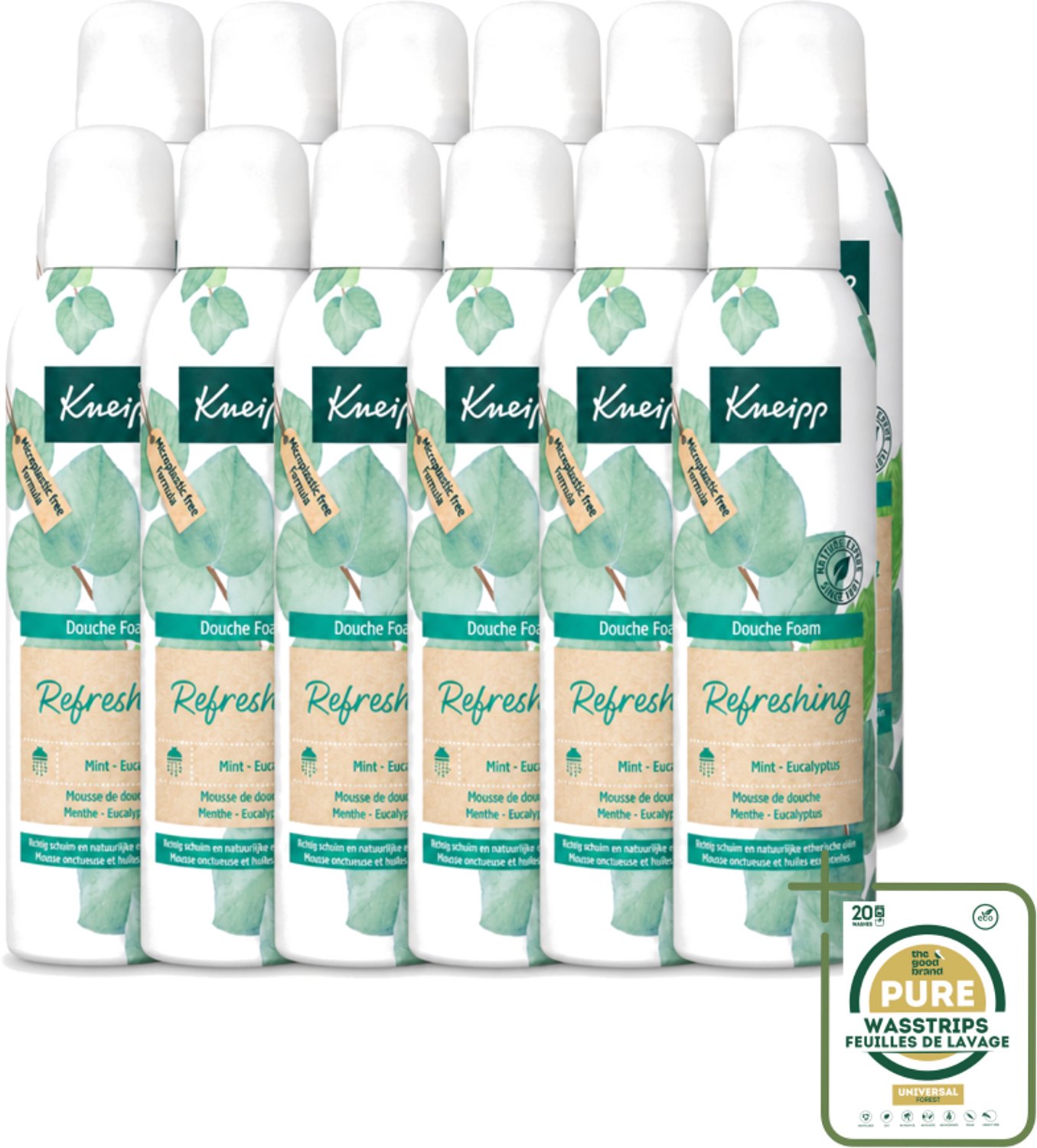 12 x Kneipp - Douchefoam - Mint & Eucalyptus - Vegan - 200 ml - Wasstrips - Douchefoam - Mint En Eucalyptus - Natuurlijke Douchefoam - Vegan Douchefoam - Verkwikkende Douche