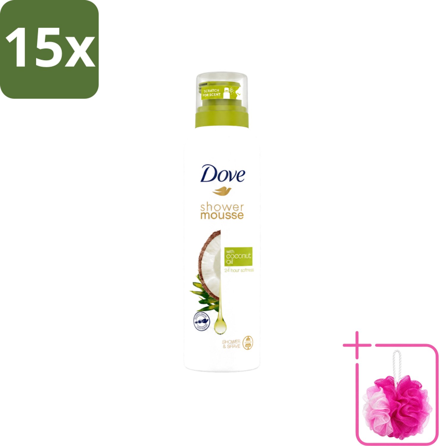 15 x Dove - Douchemousse - Coconut Oil - Voedend en verzorgend - 200 ml - Bulkverpakking - Douche mousse - Douchemop - Kokosolie