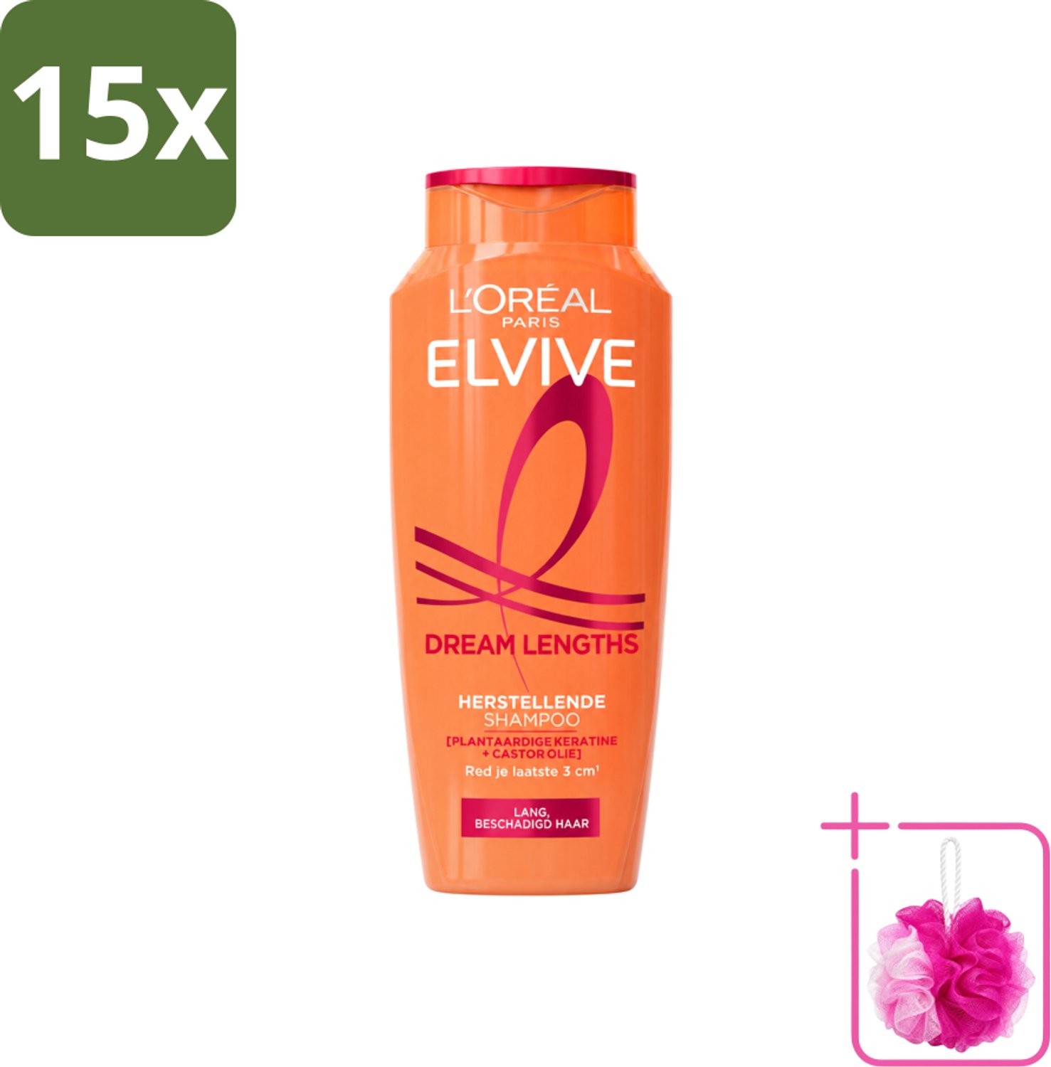 15 x L'Oréal Paris Elvive - Shampoo - Dream Lengths - Voor Lang, Beschadigd Haar - 250 ml - Bulkverpakking - Lang haar - Douchemop - Beschadigd haar