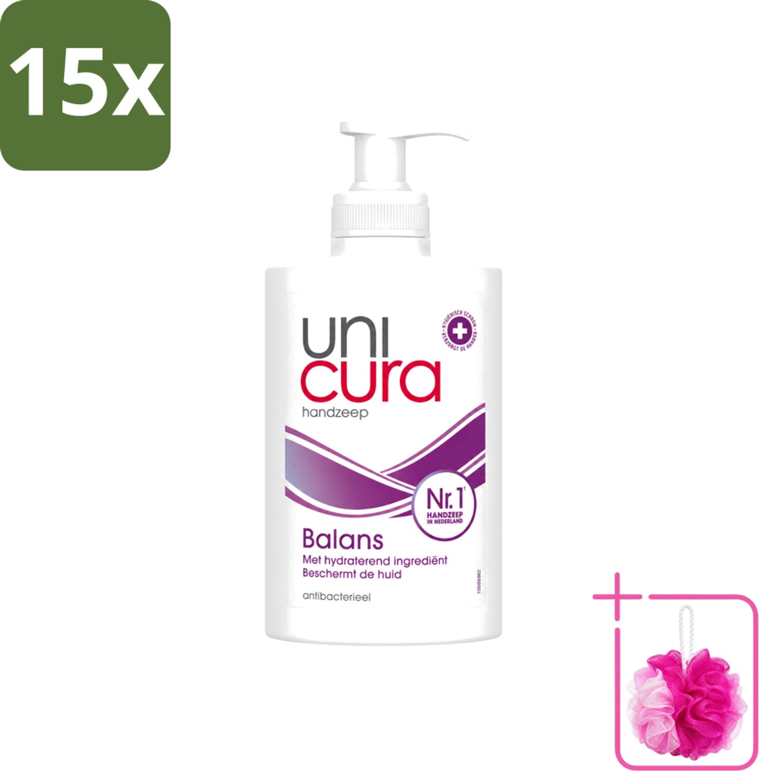 15 x Unicura - Vloeibare Handzeep - Anti Bacterieel - Balans - 250 ml - Bulkverpakking - Handzeep - Douchemop - Antibacterieel