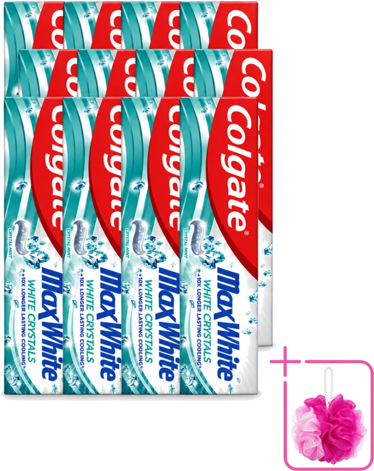 12 x Colgate - Max White - Whitening Crystals - Tandpasta - 100ml - Bulkverpakking - Witte tanden - Douchemop - Tanden reinigen