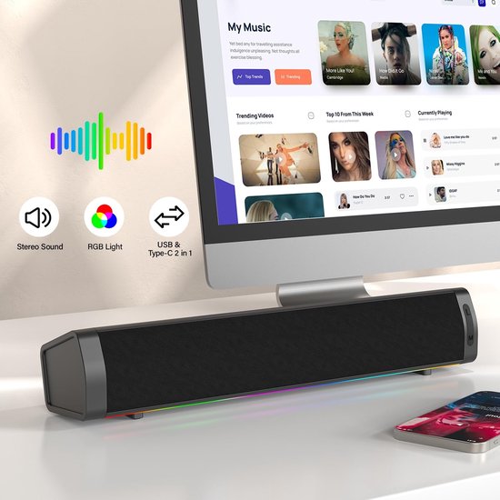 USB Powered Gaming Soundbar met LED Verlichting — afbeelding 2