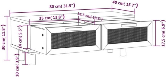 Bijzettafels voor woonkamer, salontafel, wit, 80 x 40 x 30 cm, houtmateriaal en massief grenenhout, voor woonkamer, slaapkamer — afbeelding 2
