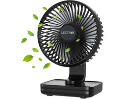 Mini Ventilator - Kleine Tafelventilator Zwart - Draadloze Fan - USB - Oplaadbaar - 5.000 mAh - 4 Standen - Klein & Geruisloos